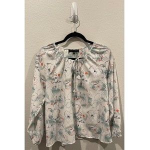 SANCTUARY Floral White Mint Long Sleeve Blouse